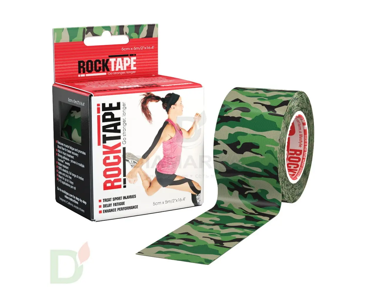 Тейп RockTape Design 5см х 5м, зеленый камуфляж