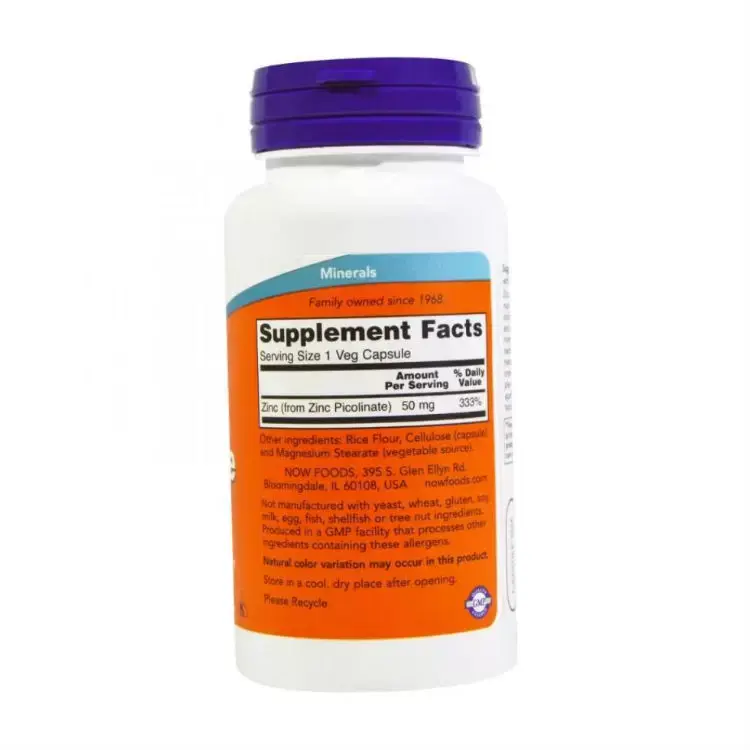 Витамины NOW Цинк пиколинат для здоровья всего организма, 50 мг, 60 шт в Санкт-Петербурге