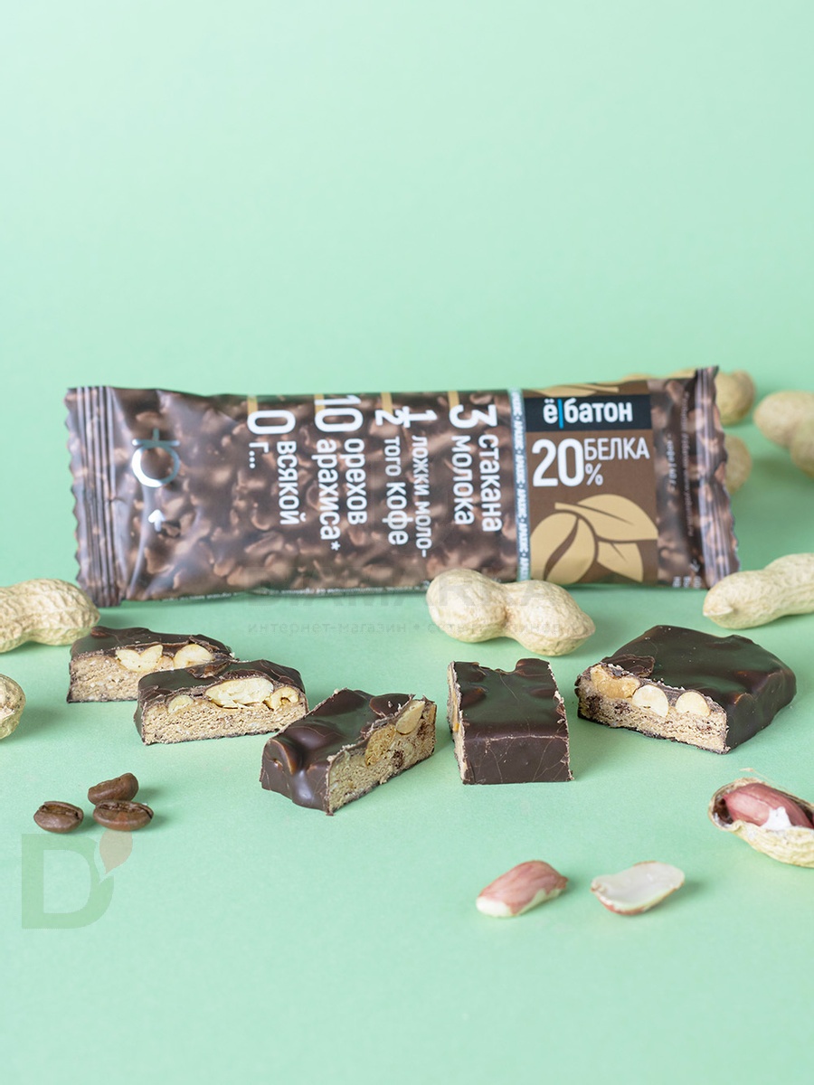 Батончик протеиновый Ё/батон "Арахис-Кофе" в шоколадной глазури 40гр в Санкт-Петербурге
