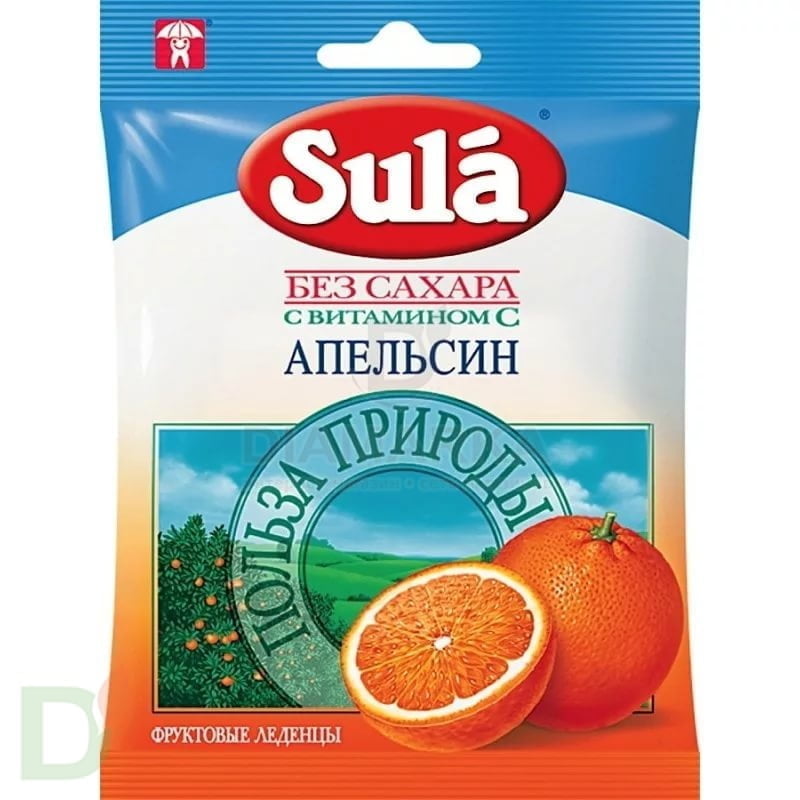 ЗУЛА Апельсин леденцы без сахара с витамином С, 60 г.