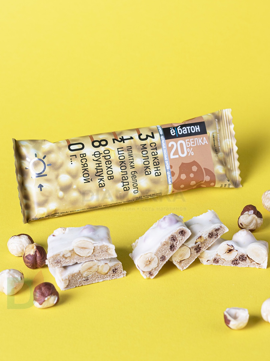 Батончик протеиновый Ё/батон "Лесной орех-Печенье" в белой глазури 40гр в Санкт-Петербурге