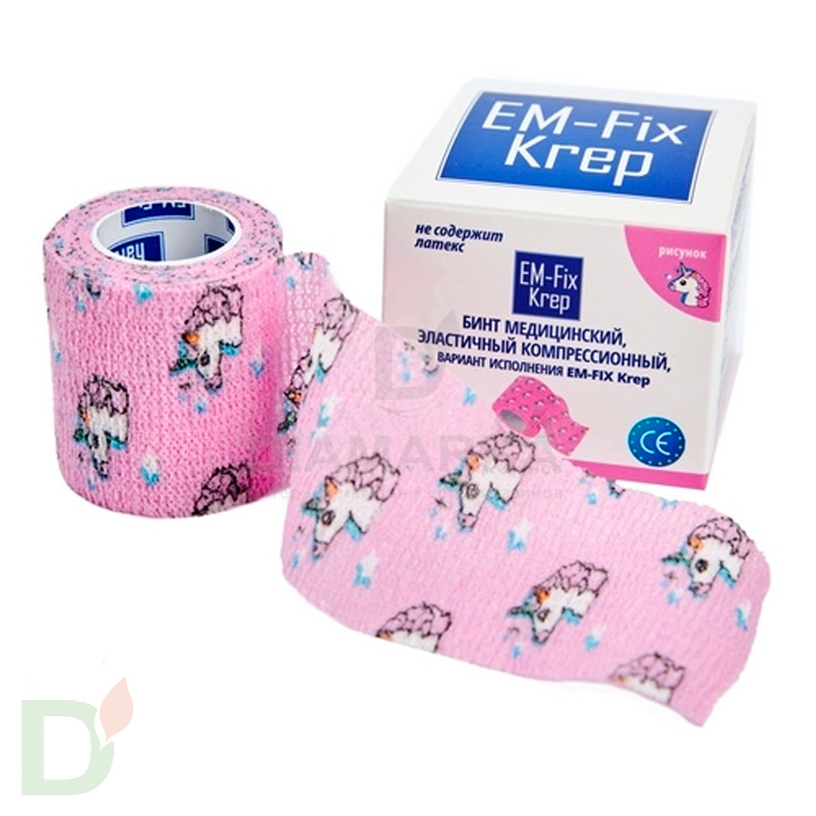 Бинт самофиксирующийся EM-Fix krep Розовый с единорогом, 5см*4,5м в Санкт-Петербурге