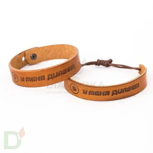 Браслет кожаный "У меня диабет" на завязках (детский-подростковый) в Санкт-Петербурге