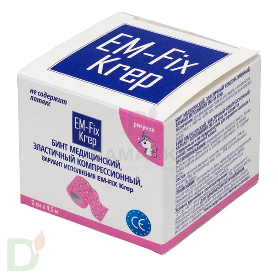 Бинт самофиксирующийся EM-Fix krep Розовый с единорогом, 5см*4,5м в Санкт-Петербурге