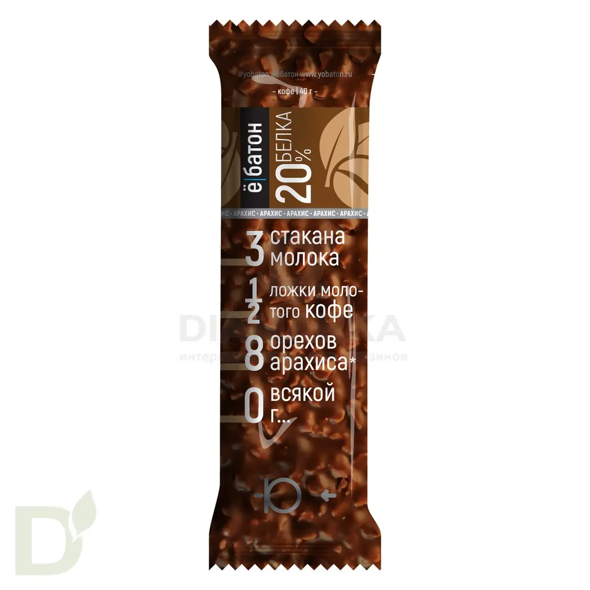Батончик протеиновый Ё/батон "Арахис-Кофе" в шоколадной глазури 40гр в Санкт-Петербурге